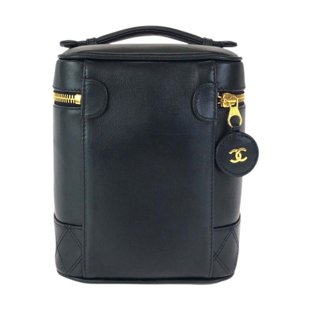 CHANEL Vintage Black Lambskin Leather Logo Pouch - Picture 2 of 10